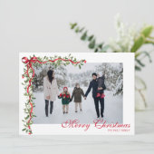 Waterverf rode boog maretak Garland Foto Feestdagenkaart (Staand voorkant)