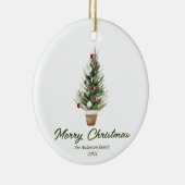 Waterverf rode boom vrolijk kerstfeest keramisch ornament (Rechts)