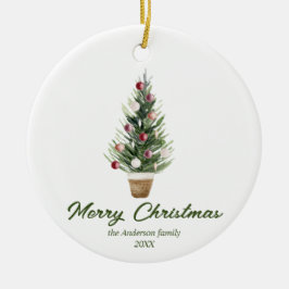 Waterverf rode boom vrolijk kerstfeest keramisch ornament