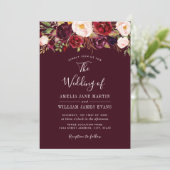 Waterverf Rode Bourgogne Bloemen Huwelijksuitnodig Kaart (Staand voorkant)