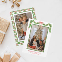 Waterverf Rode Bow Garland Kerstvakantie Kaart