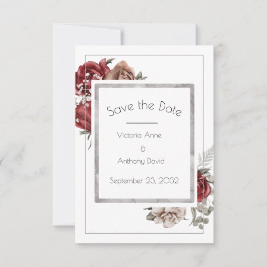 Waterverf rode bruine Rozen Save The Date (Voorkant)