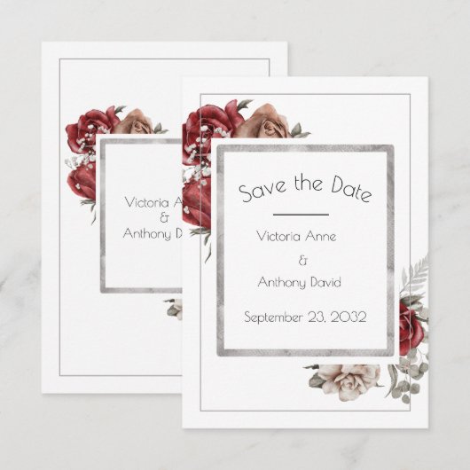 Waterverf rode bruine Rozen Save The Date (Voorkant / Achterkant)