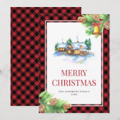 Waterverf Rode Buffalo met kerstmis Feestdagenkaart (Voorkant / Achterkant)