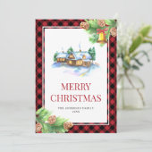 Waterverf Rode Buffalo met kerstmis Feestdagenkaart (Staand voorkant)