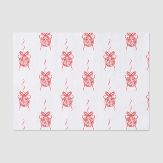 Waterverf Rode Chinoiserie Ornamenten Kerst Tissuepapier (Voorkant)