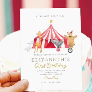Waterverf Rode Circus Carnaval Baby Verjaardag Kaart