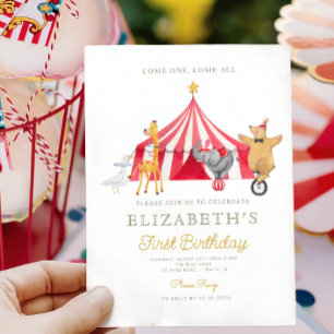 Waterverf Rode Circus Kermis Baby Verjaardag Kaart