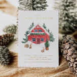 Waterverf Rode Cottage Snowy Scene Kerstfeest Folie Uitnodiging<br><div class="desc">Zet de toon voor een magisch feest met deze waterverf kerstfeestuitnodiging. Een besneeuwd rood huisje, groenblijvende bomen en speelse konijnen creëer een warme, winterse scène. De tekst is afgedrukt in uw keuze van gouden, zilveren of rozen gouden folie voor een luxe shimmer. Of u nu een gezellige bijeenkomst organiseert of...</div>