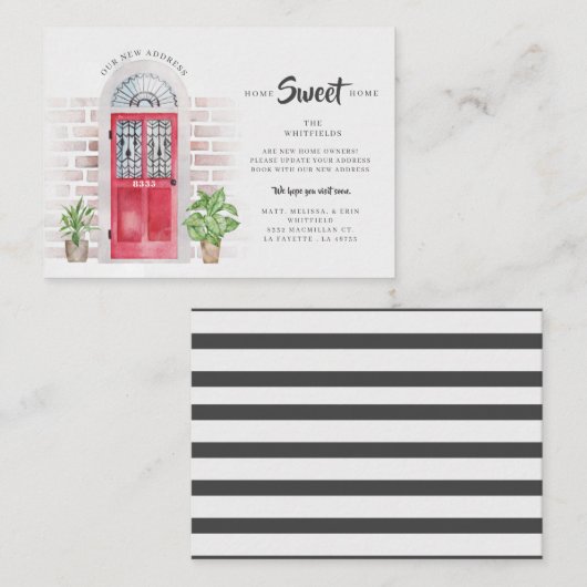 Waterverf rode deur die kondiging verplaatsen van  notitiekaartje (Voorkant / Achterkant)