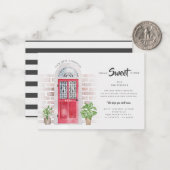 Waterverf rode deur die kondiging verplaatsen van  notitiekaartje (Voorkant / Achterkant in situ)