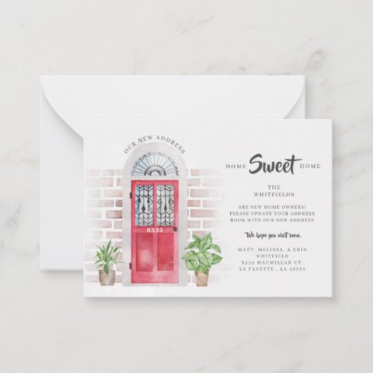 Waterverf rode deur die kondiging verplaatsen van  notitiekaartje (Voorkant)