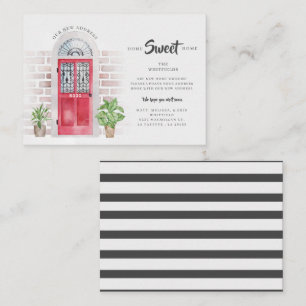 Waterverf rode deur die kondiging verplaatsen van  notitiekaartje