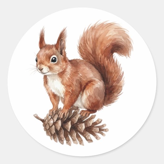 Waterverf Rode Eekhoorn Bosdier Sticker (Voorkant)