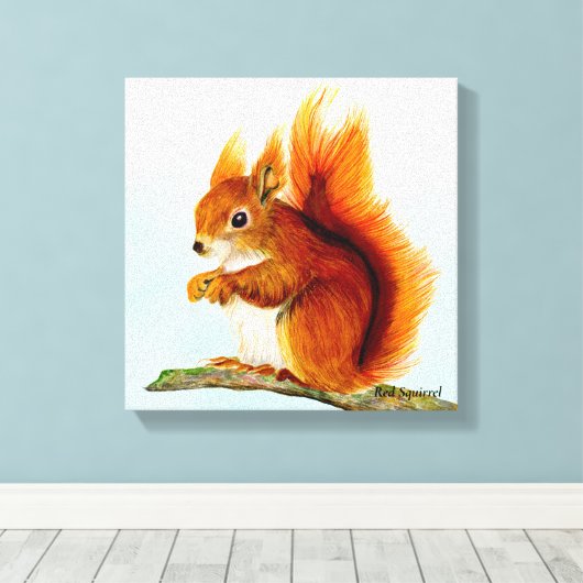 Waterverf rode eekhoorn schilderen canvas afdruk (Insitu (Houten vloer))