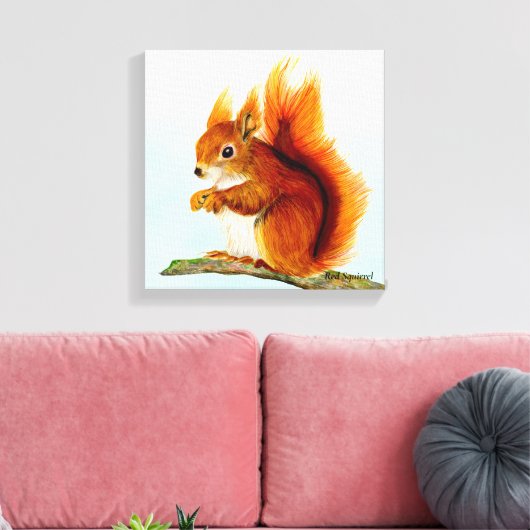 Waterverf rode eekhoorn schilderen canvas afdruk (Insitu (Woonkamer))