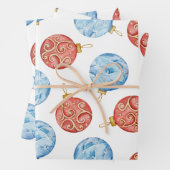 Waterverf Rode en Blauwe Kerstversieringen Inpakpapier Vel (In situ)