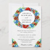 Waterverf rode en blauwe krans bruiloft kaart (Voorkant)