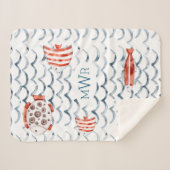 Waterverf rode en blauwe monogram sherpa deken (Voorkant (horizontaal))