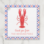 Waterverf rode en blauwe plaid kreeft bedankjes labels (Voorkant)