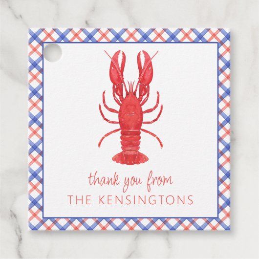 Waterverf rode en blauwe plaid kreeft bedankjes labels (Voorkant)