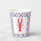 Waterverf rode en blauwe plaid kreeft papieren bekers (Voorkant)