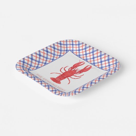 Waterverf rode en blauwe plaid kreeft papieren bordje (Gebogen)