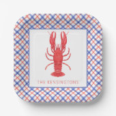 Waterverf rode en blauwe plaid kreeft papieren bordje (Voorkant)
