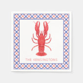 Waterverf rode en blauwe plaid kreeft servet (Voorkant)