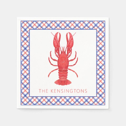 Waterverf rode en blauwe plaid kreeft servet (Voorkant)