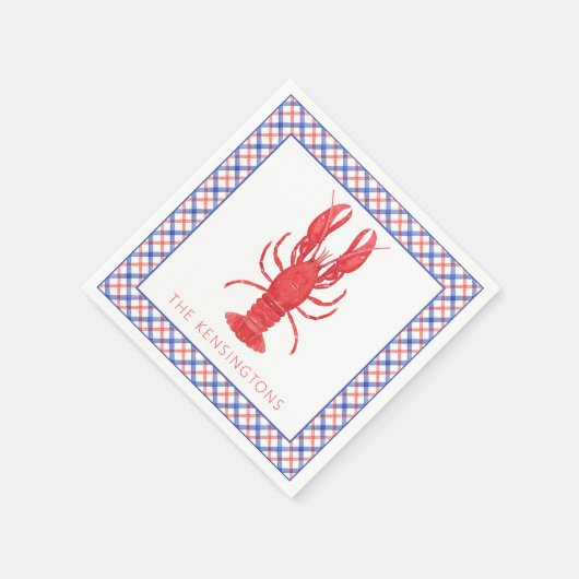 Waterverf rode en blauwe plaid kreeft servet (Hoek)