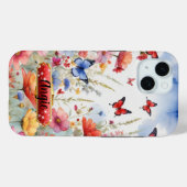 Waterverf rode en blauwe vlinders en bloemen Case-Mate iPhone case (Achterkant (horizontaal))