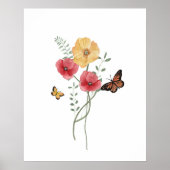 Waterverf Rode en gele papavers Poster (Voorkant)