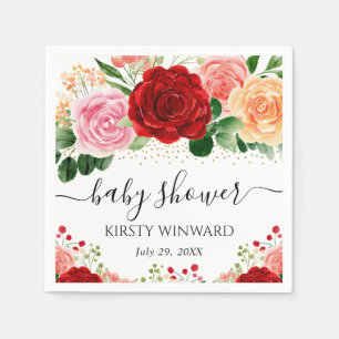 Waterverf Rode en Gele Rozen Baby Shower Servet