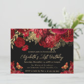 Waterverf rode en gouden bloemen 21 jaar kaart (Staand voorkant)