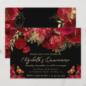Waterverf rode en gouden bloemen Quinceanera Kaart (Voorkant / Achterkant)