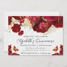Waterverf Rode en Gouden Bloemen Quinceanera