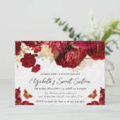 Waterverf rode en gouden bloemen zoet zestien kaart (Staand voorkant)