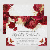 Waterverf rode en gouden bloemen zoet zestien kaart (Voorkant / Achterkant)