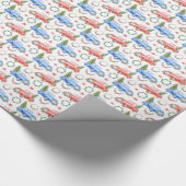 Waterverf rode en groene auto's met kerstbomen cadeaupapier (Hoek)