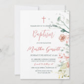 Waterverf Rode en Groene Bloemen Doopsel Kaart (Voorkant)