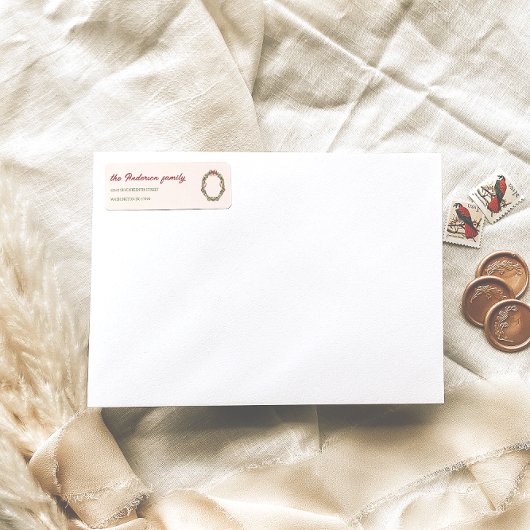 Waterverf rode en groene boog krans kerst etiket