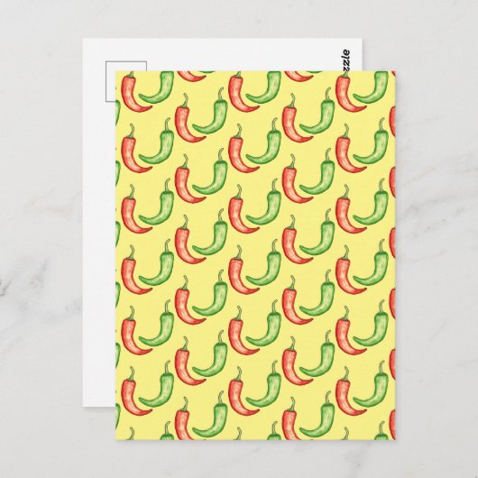 Waterverf rode en groene chilipepers briefkaart (Voorkant / Achterkant)
