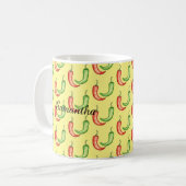 Waterverf rode en groene chilipepers koffiemok (Voorkant links)