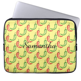 Waterverf rode en groene chilipepers laptop sleeve