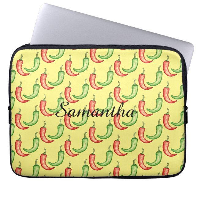 Waterverf rode en groene chilipepers laptop sleeve (Voorkant)