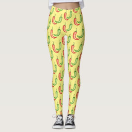 Waterverf rode en groene chilipepers leggings