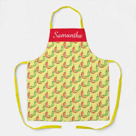 Waterverf rode en groene chilipepers schort