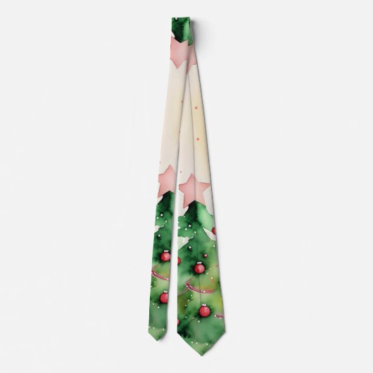 Waterverf rode en groene kerstboom Ornamenten Stropdas (Achterkant)