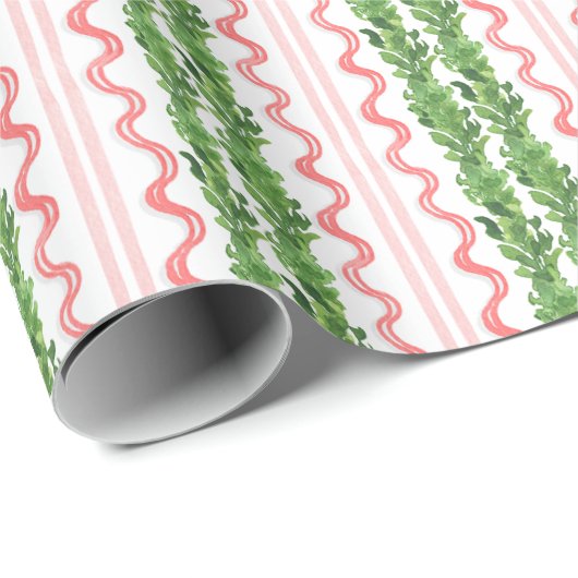 Waterverf rode en groene kerstslinger cadeaupapier (Rol Hoek)